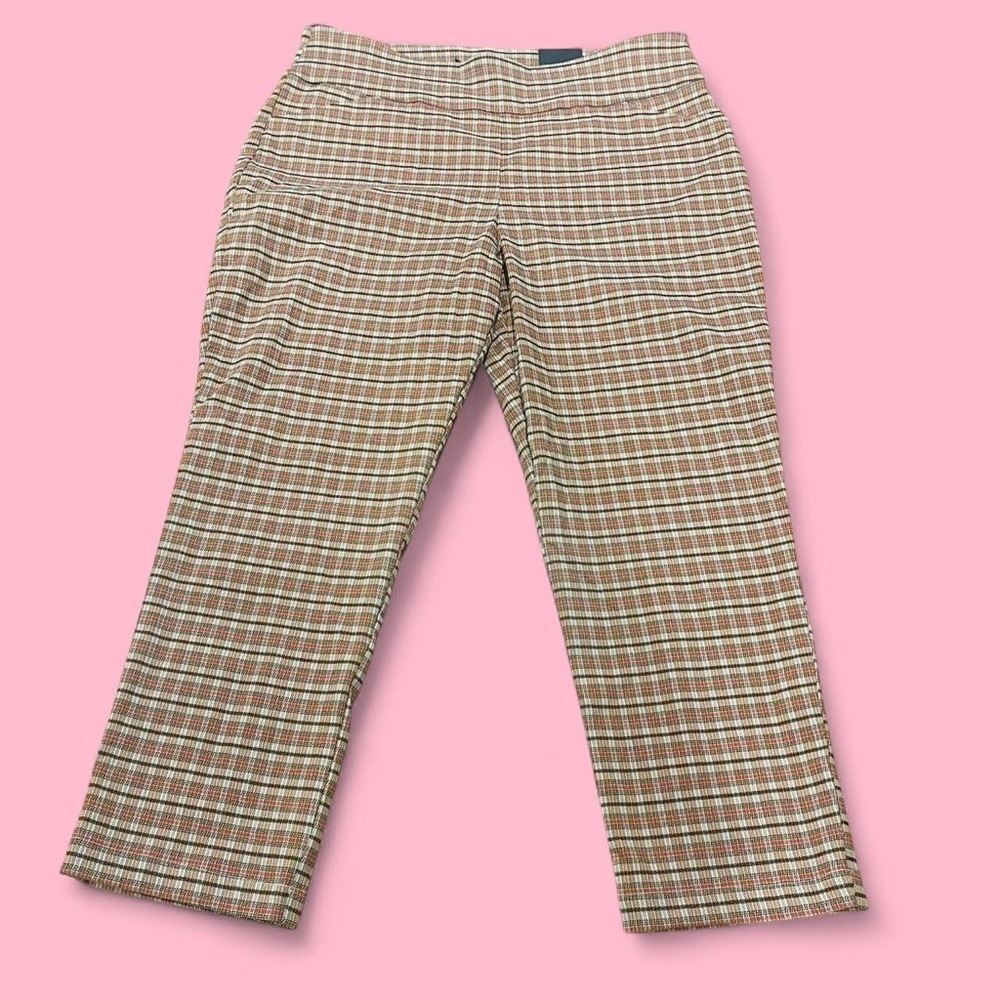 Versona Plaid Orange Brown Modern Cropped Trousers Size 18